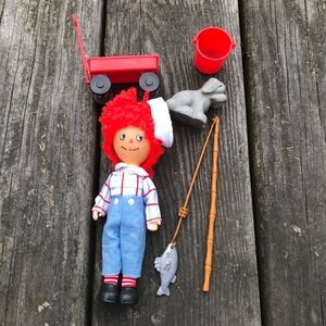 Vintage RAGGEDY ANDY Doll and Play Set Knickerbocker 1976 9072 FISHING Toy